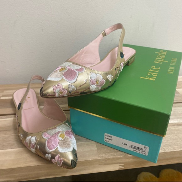 kate spade Shoes Kate Spade New York Barnie Floral Embroidered Gold